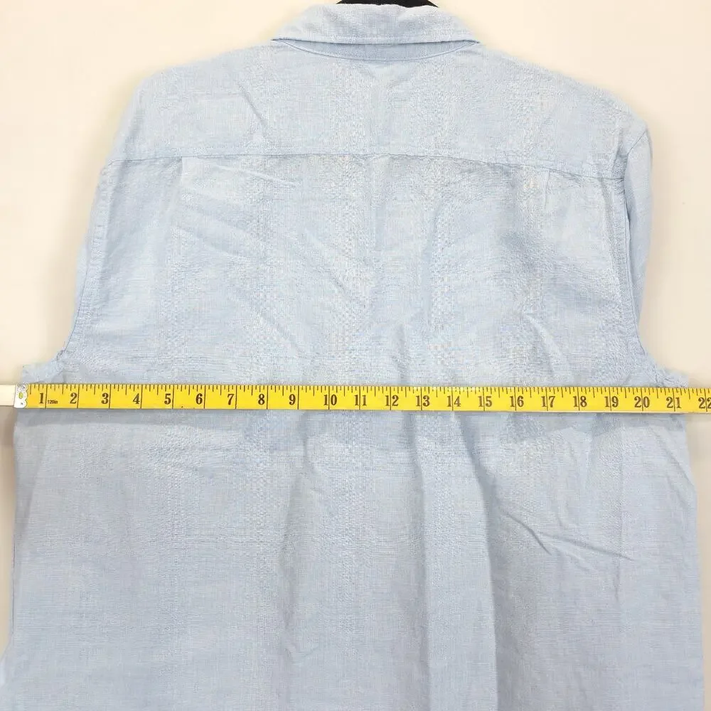7 For All Mankind Linen Cotton Button Up Shirt‎ Men L Office Casual Preppy Blue